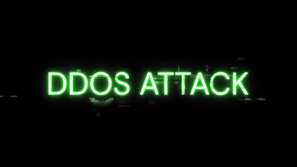 3D rendering ddos attack text with screen effects of technological glitches
