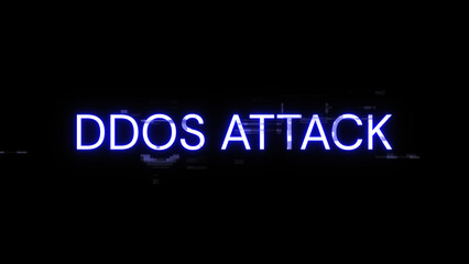 3D rendering ddos attack text with screen effects of technological glitches