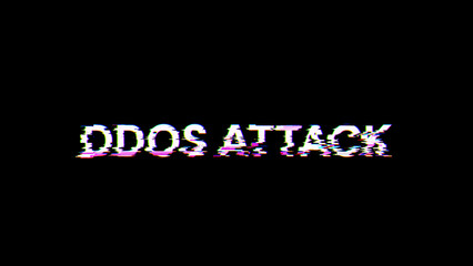 3D rendering ddos attack text with screen effects of technological glitches