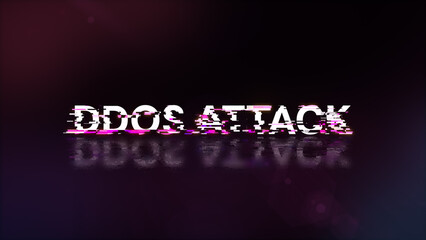 3D rendering ddos attack text with screen effects of technological glitches