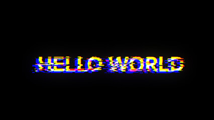Obraz premium 3D rendering hello world text with screen effects of technological glitches
