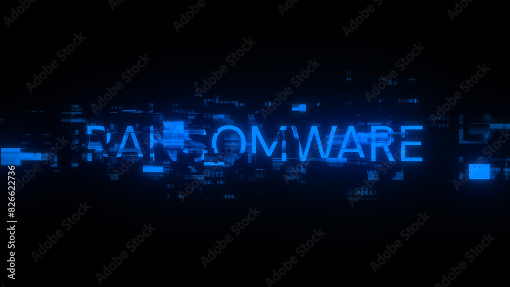Fototapete 3d rendering ransomware text with screen effects of technological glitches