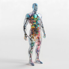 Futuristic 3D Male Character with Semi-Transparent Body Revealing IGBT Structures - Technological Innovation Concept