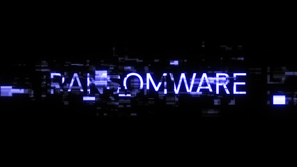 Obraz premium 3D rendering ransomware text with screen effects of technological glitches
