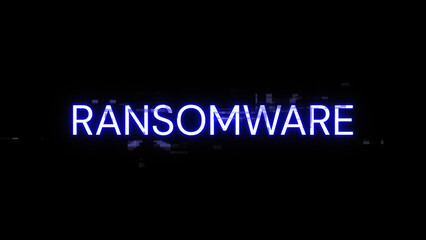 3D rendering ransomware text with screen effects of technological glitches