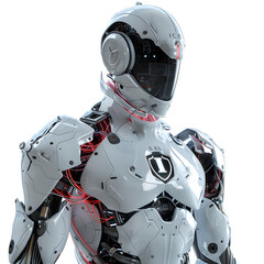 Futuristic Cybernetic Human Concept with Integrated IGBT Symbol on Chest in 3D Rendering over White Background
