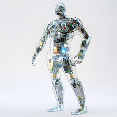 Futuristic 3D Character with Semi-Transparent Body Revealing IGBT Structures for Technological Innovation Concept on White Background