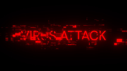 Obraz premium 3D rendering virus attack text with screen effects of technological glitches