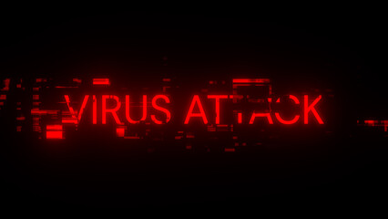 3D rendering virus attack text with screen effects of technological glitches