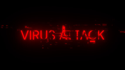 3D rendering virus attack text with screen effects of technological glitches