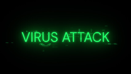 3D rendering virus attack text with screen effects of technological glitches