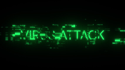 Fototapeta premium 3D rendering virus attack text with screen effects of technological glitches