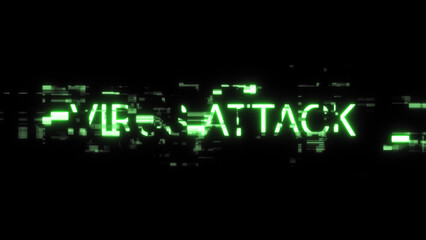 3D rendering virus attack text with screen effects of technological glitches