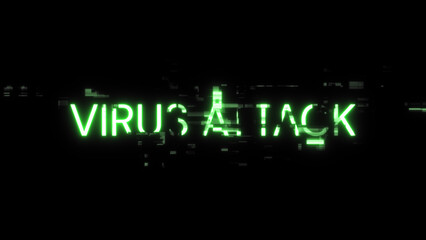 Obraz premium 3D rendering virus attack text with screen effects of technological glitches