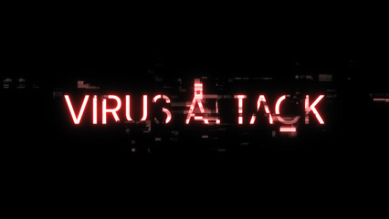 Obraz premium 3D rendering virus attack text with screen effects of technological glitches