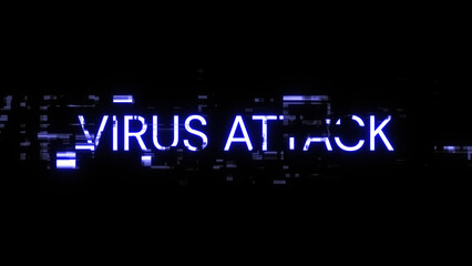 Obraz premium 3D rendering virus attack text with screen effects of technological glitches