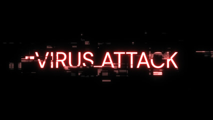 Obraz premium 3D rendering virus attack text with screen effects of technological glitches