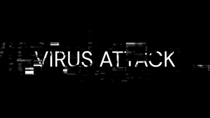 3D rendering virus attack text with screen effects of technological glitches