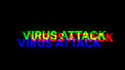 3D rendering virus attack text with screen effects of technological glitches