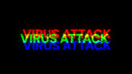 3D rendering virus attack text with screen effects of technological glitches