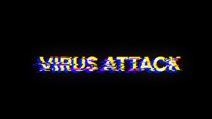 3D rendering virus attack text with screen effects of technological glitches