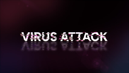 3D rendering virus attack text with screen effects of technological glitches