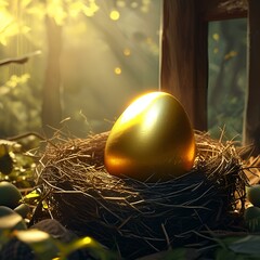 Golden egg in a nest