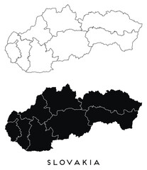 Slovakia map of city regions districts vector black on white and outline