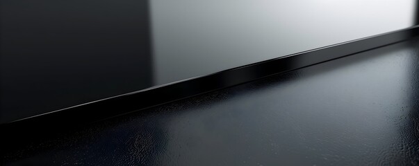 Glossy Black Surface with Reflective Finish for Tech Gadget Presentation and Product Concept Display