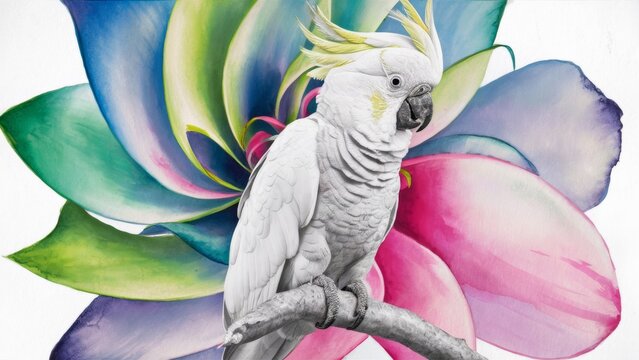 A charming cockatoo sitting gracefully on a branch.