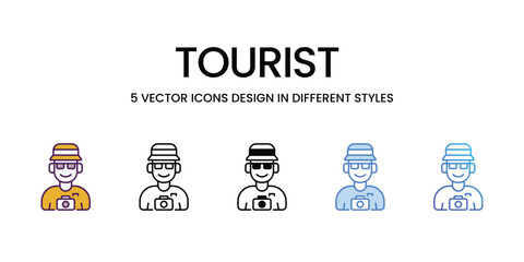 Tourist vector icons set stock illustration.