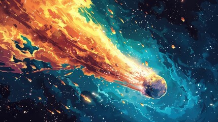 Meteor impact flat design top view disaster theme