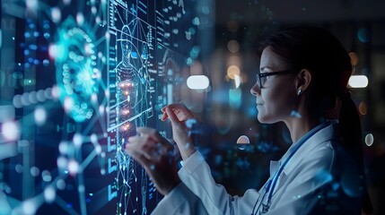 Futuristic Telehealth Consultation Between Doctor and Patient Via High Tech Video Call in a Clean Professional Business Setting