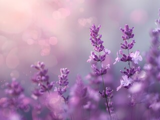 Fototapeta premium Soft Lavender Background for Wellness Product Presentation with Calming and Gentle Floral Blooms