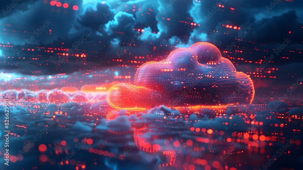 Poster ethereal cloud computing infrastructure abstract representation of digital data storage and transfer
