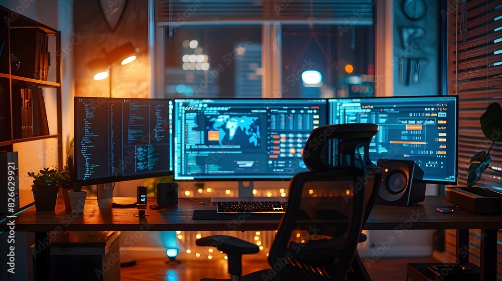 Poster Cutting Edge Remote Work Setup with Advanced Communication and Networking Tools for Efficient Digital