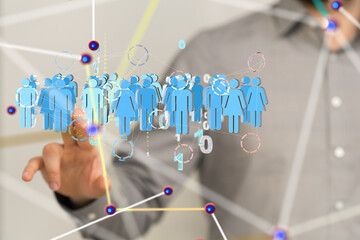 holding 3D rendering group of blue people