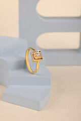 Diamond engagement Jewelry gold ring for women and girls isolated image 