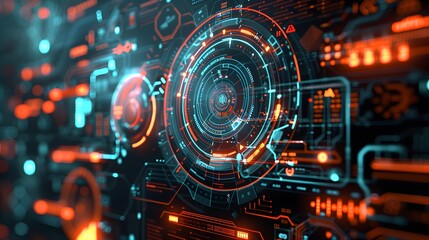 Futuristic digital background with futuristic technology interfaces and HUD elements, ideal for sound and graphic presentations and science visuals