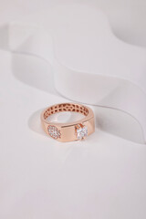 Diamond engagement Jewelry gold ring for women and girls isolated image 