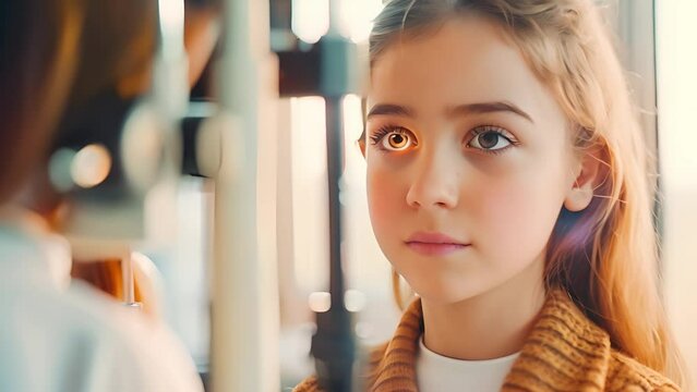 A little girl test and checking glaucoma with optometrist or ophthalmologist. A little girl patient having an eye exam	