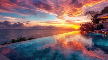 A high end pool during sunset