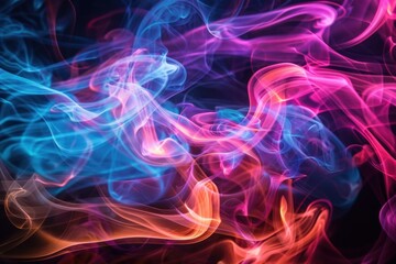 Fototapeta premium Vibrant pink and blue smoke intertwining in a mesmerizing dance on a dark backdrop
