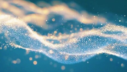 Bright neon blue waves rolling across the screen, with a holographic sheen and data particles dancing on the crests, 4K Glitter background High-Quality Animation Video