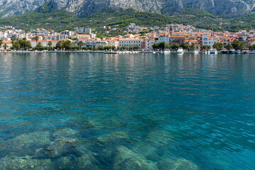 View of Makarska, a town located on Croatia coastline and popular tourist destination in summer
