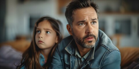 Obraz premium Misunderstanding leads to domestic violence between father and daughter causing a crisis. Concept Family conflict, Miscommunication, Domestic violence, Crisis management, Emotional turbulence