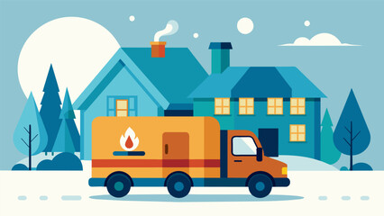 In a small tightknit community the home heating oil truck was an essential part of keeping everyone warm and connected during the colder months.. Vector illustration