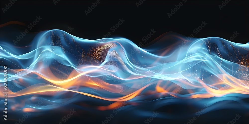 Aufkleber blue digital wave pattern creating abstract futuristic technology background with dynamic movement. 