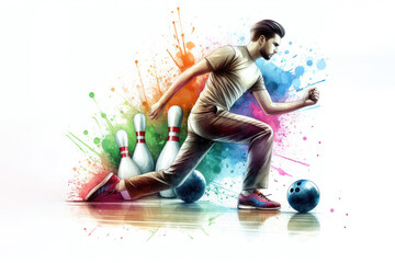 Fototapeta premium bowling watercolor splash player in action with a ball isolated on white background