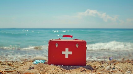 Chaotic Beach Day: Dehydration, Sunburn, First Aid Kit, and Recovery Efforts Underway in the Aftermath of a Seawater Mishap.